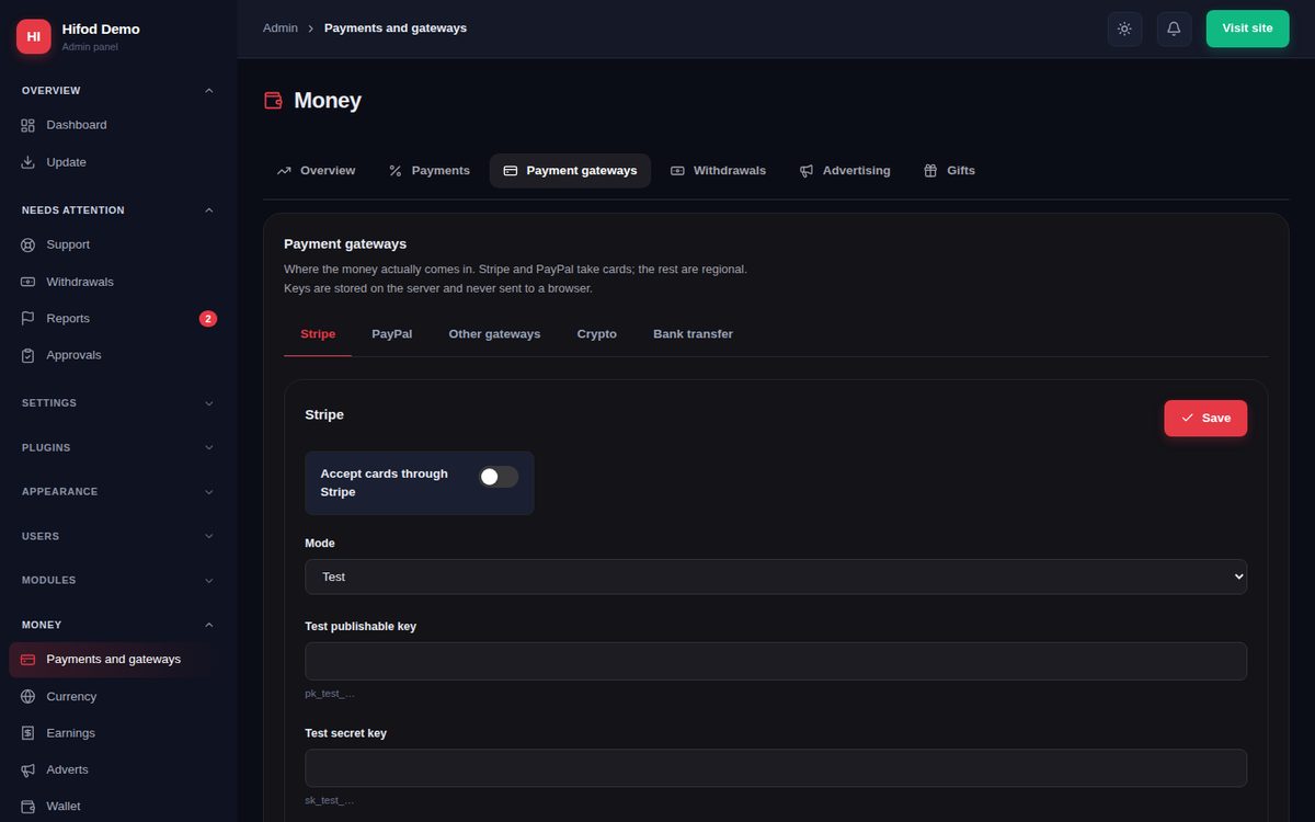 Payment gateway settings