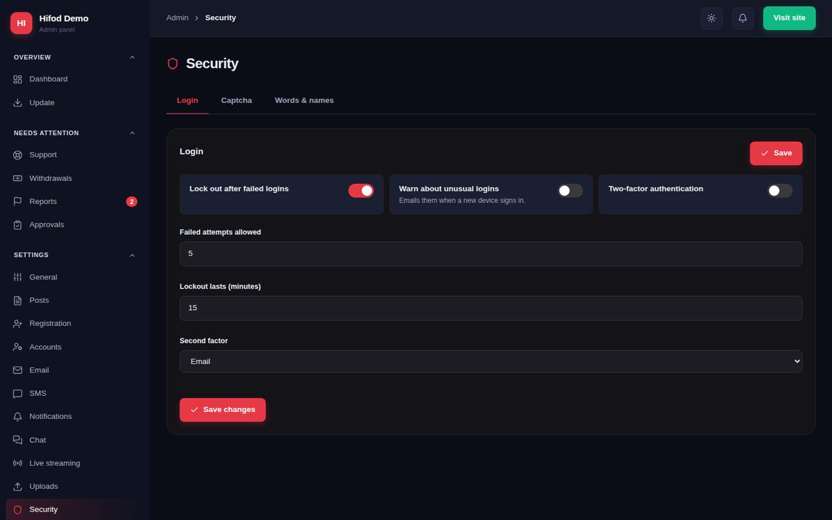 Security settings