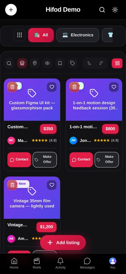 Marketplace on a phone