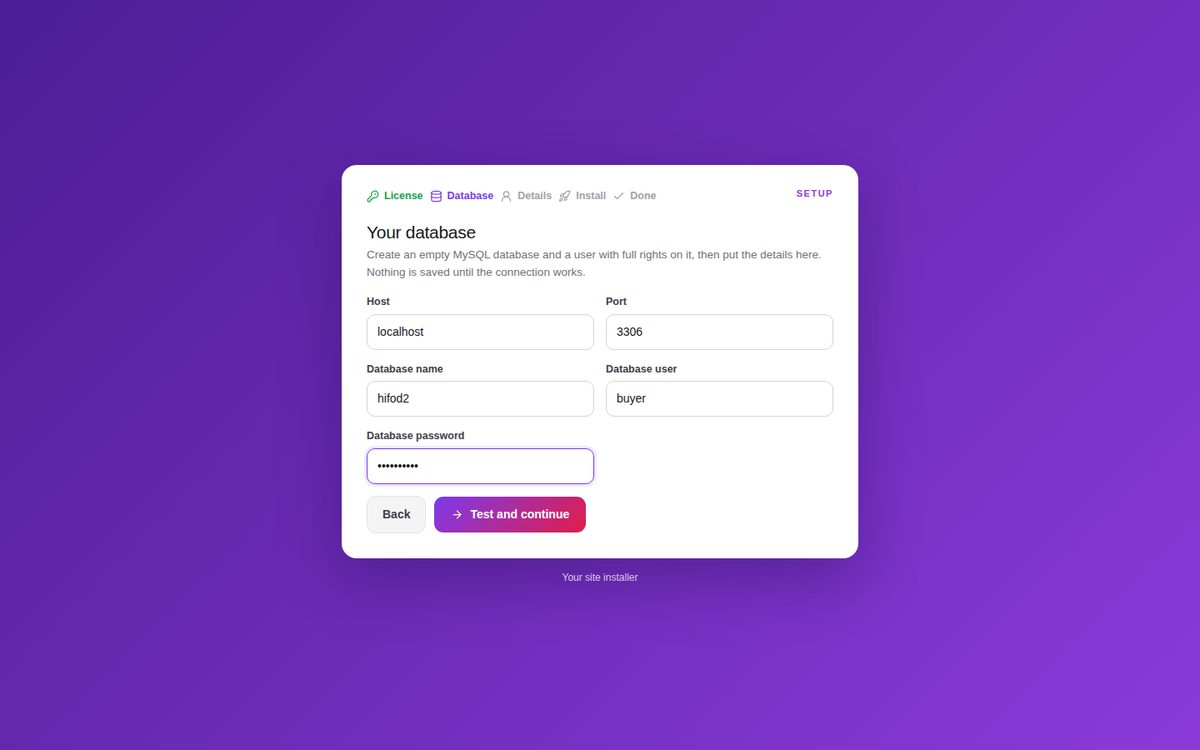 Wizard step 2: database details